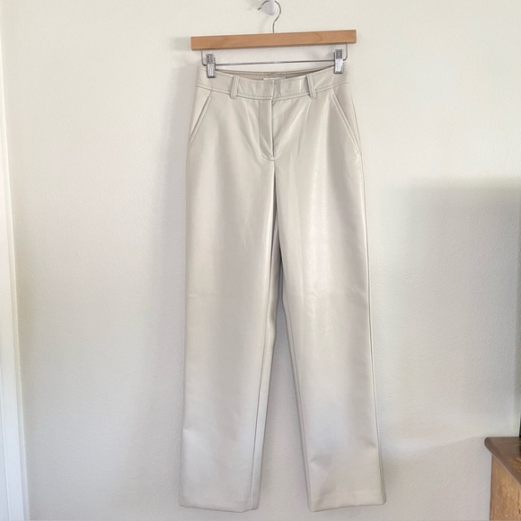 Aritzia Babaton Command Pant Vegan Leather Straight Leg Trouser Matte Pearl 0 XS - Picture 5 of 14